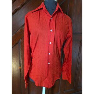 Vintage Marlboro Red Orange Floral Embossed Long Sleeve Button-Up Shirt S